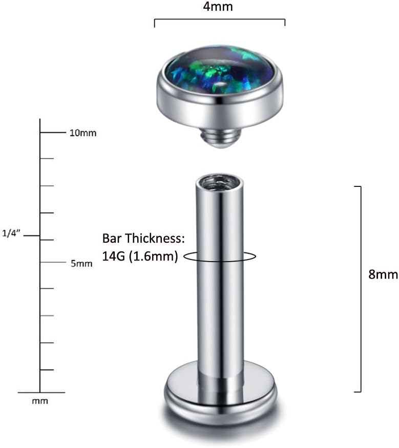 Xpircn Store 14G 16G 18G G23 Titanium Opal CZ Labret Monroe Lip Rings Studs Helix Cartilage Tragus Stud Piercing Jewelry, 1 Piece - Image 1